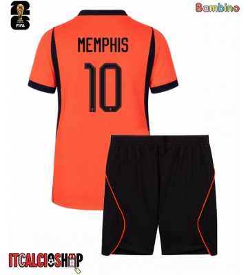 Paesi Bassi Memphis Depay #10 Prima Maglia Bambino Mondiali 2026 Manica Corta (+ Pantaloni corti)